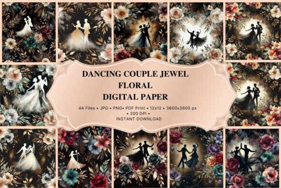 Download Dancing Couple Jewel Tone Floral Black - Premium Resources