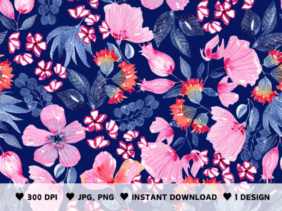 Download Watercolor Floral Pattern Navy and Pink - Premium Resources